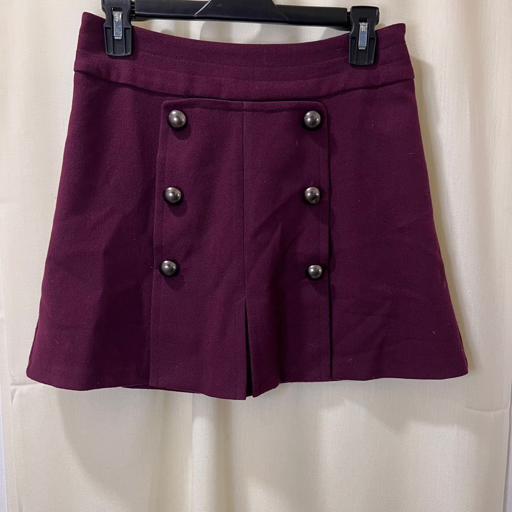 COPE Burgundy Mini Skirt‎ w/Decorative Buttons A-Line Front Office Wear-SZ 4